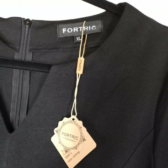 FORTRIC Womens Black Dress Bell Sleeves Ruffled XL - Picture 6 of 8